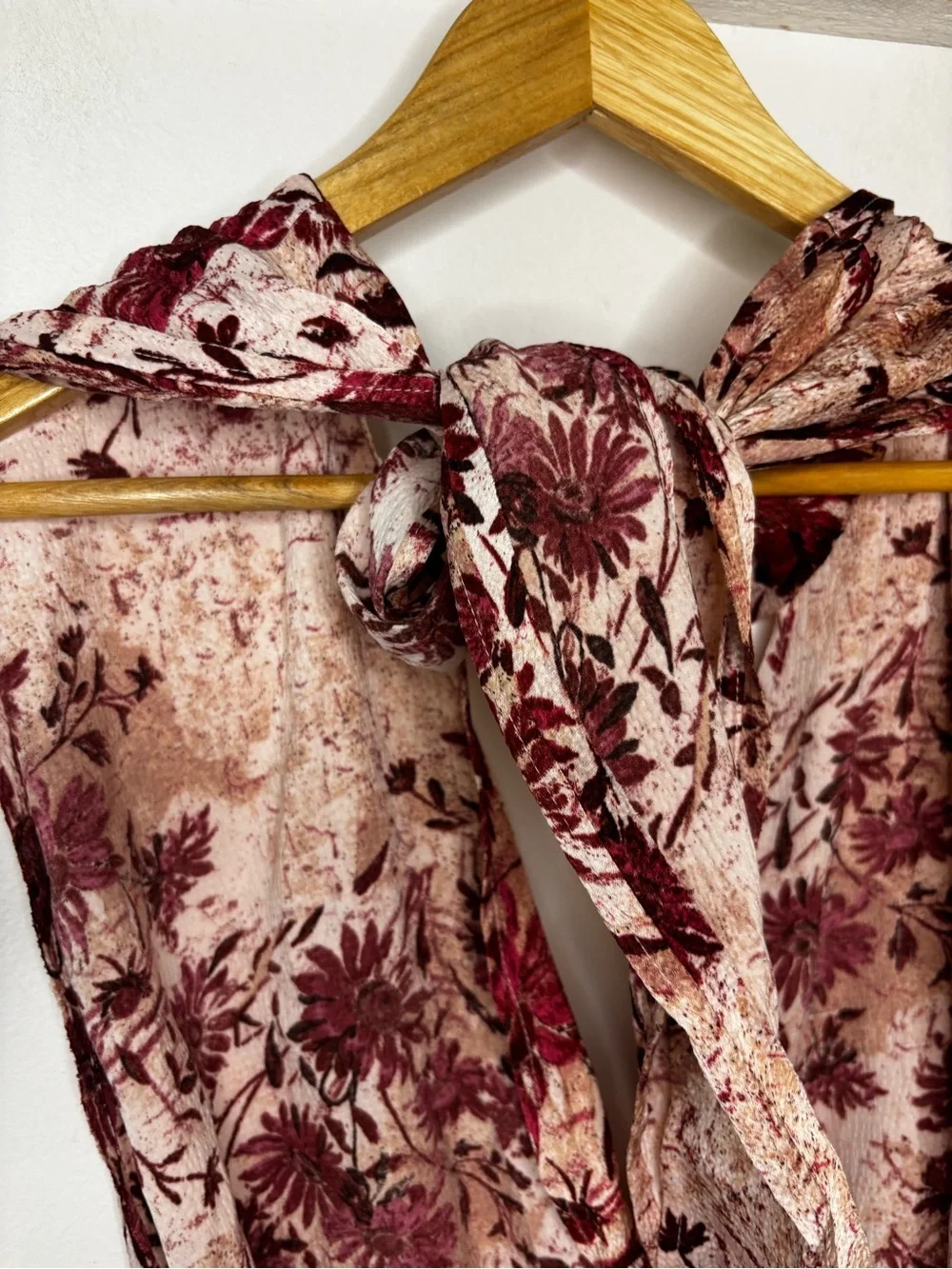 Free People There She Goes Floral Plunge Halter Top in Blush and Burgundy
